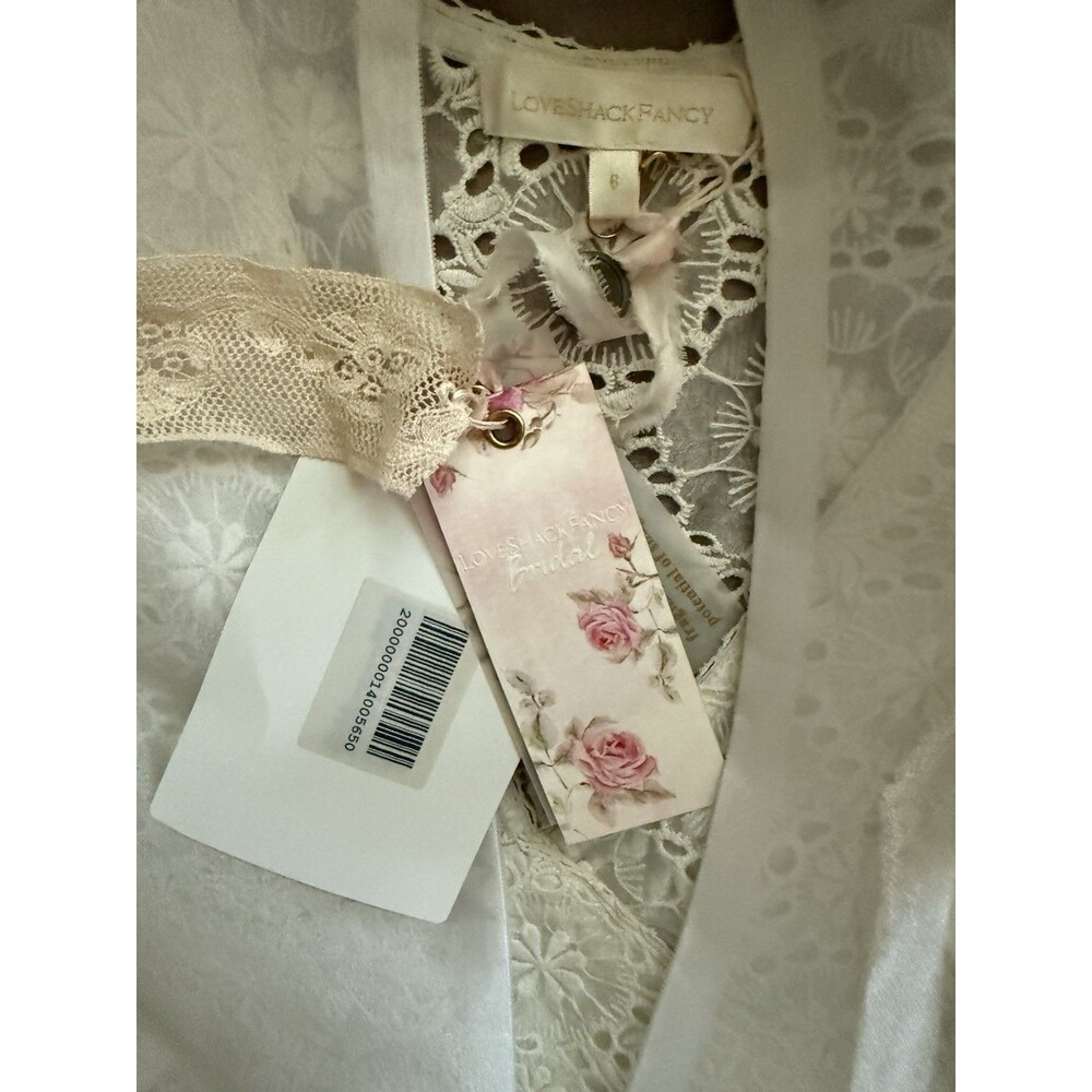 LoveShackFancy Faye White Lace Puff Sleeve Mini Dress Size 6 NWT - Picture 11 of 11
